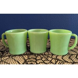 Fire King Jadeite D Handle Coffee Cups Mugs Oven Ware Set of 3 MCM 1950s Vintage